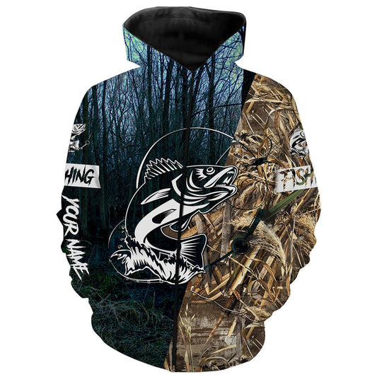BlueJose Walleye Fishing Camo Customize Name 3D Hoodie
