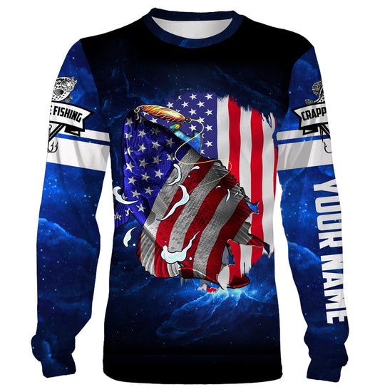 Bluejose Crappie Fishing 3D American Flag Patriotic Customize Name All Over Print Shirts - Personalized Fishing Gift