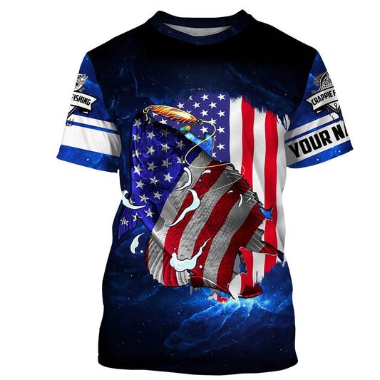 Bluejose Crappie Fishing 3D American Flag Patriotic Customize Name All Over Print Shirts - Personalized Fishing Gift