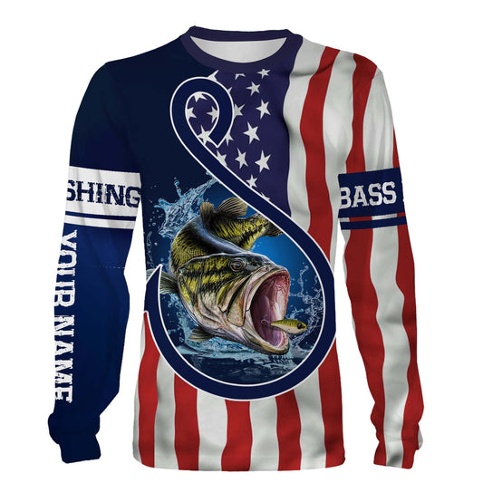 Bluejose Largemouth Bass Fishing American Flag Patriotic Customize Name Fishing Shirts
