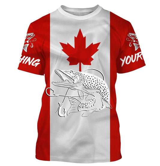 Bluejose Northern Pike Fishing 3D Canadian Flag Customize Name All Over Print Shirts