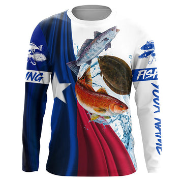 Bluejose Texas Slam Flag Patriotic Redfish, Trout, Flounder Fishing Custom   Long Sleeve