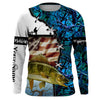 Bluejose Walleye Fishing American Flag Teal Blue Camo Custom   Long Sleeve, Long Sleeve Hooded