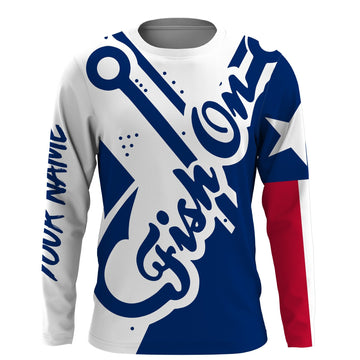 Bluejose Fish On Texas Fish Reaper Fishing Customize Name Fishing Shirts   , Texas Flag Performance Fishing Shirts