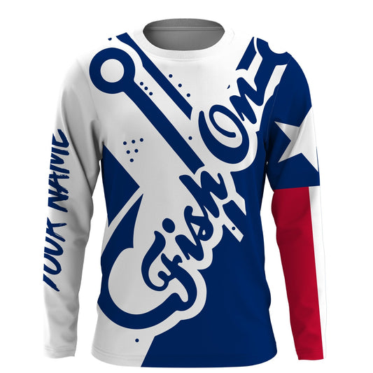 Bluejose Fish On Texas Fish Reaper Fishing Customize Name Fishing Shirts   , Texas Flag Performance Fishing Shirts