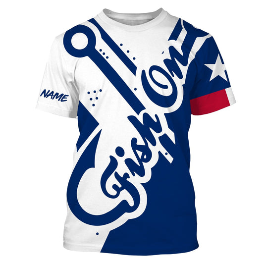 Bluejose Fish On Texas Fish Reaper Fishing Customize Name Fishing Shirts   , Texas Flag Performance Fishing Shirts