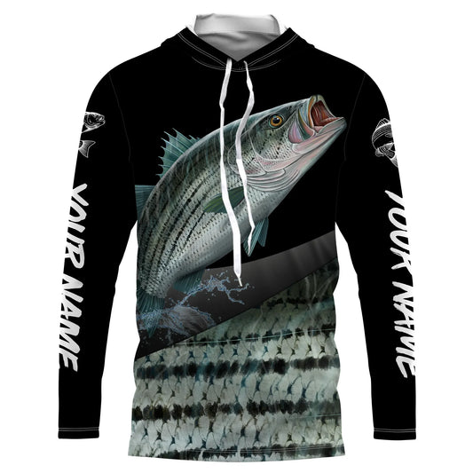 Bluejose Custom Striped Bass Fishing Jerseys, Personalized Striper Fishing Scales Fishing Long Sleeve Shirts