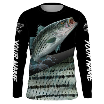 Bluejose Custom Striped Bass Fishing Jerseys, Personalized Striper Fishing Scales Fishing Long Sleeve Shirts