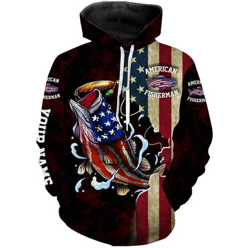 BlueJose Largemouth Bass Fishing American Fisherman Custom Name 3D Hoodie