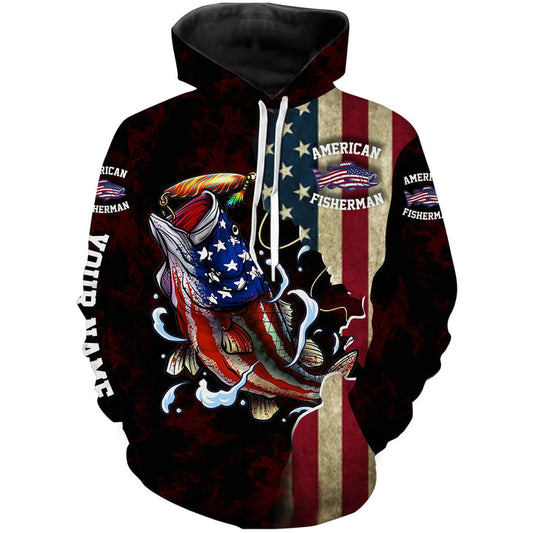 BlueJose Largemouth Bass Fishing American Fisherman Custom Name 3D Hoodie