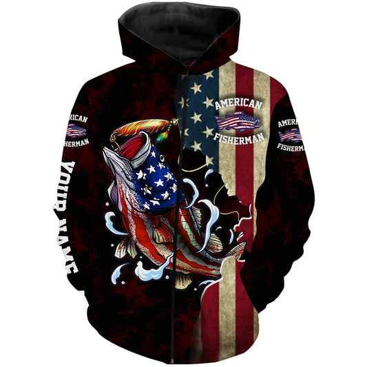 BlueJose Largemouth Bass Fishing American Fisherman Custom Name 3D Hoodie