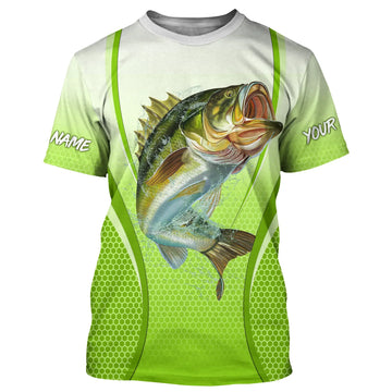 BlueJose Largemouth Bass Fishing Green Camo Customize Name Shirt