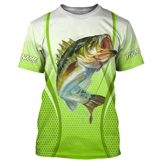 BlueJose Largemouth Bass Fishing Green Camo Customize Name Shirt