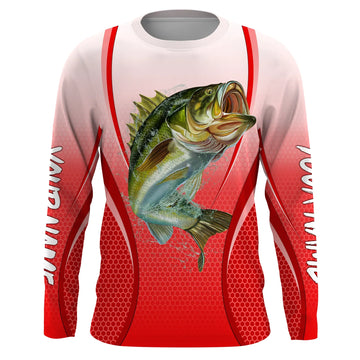 Bluejose Largemouth Bass Fishing Red Camo Bass Jersey Customize Name Bass Fishing Tournament Long Sleeve