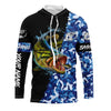 Bluejose Custom Blue Camo Largemouth Bass Fishing Jerseys, Personalized Bass Fishing Tournament Long Sleeve