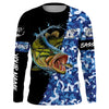 Bluejose Custom Blue Camo Largemouth Bass Fishing Jerseys, Personalized Bass Fishing Tournament Long Sleeve