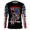 Bluejose Mens Funny Fishing Shirt "Born To Fish - Forced To Work" Us Flag /  Long Sleeves