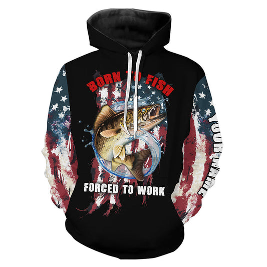 BlueJose Walleye Fishing Born To Fish Forced To Work American Flag Customized Name 3D Hoodie