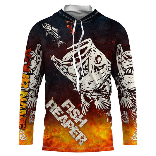 BlueJose Halloween Fish Reaper Bass Skull Fishing Long Sleeve Fishing Shirt