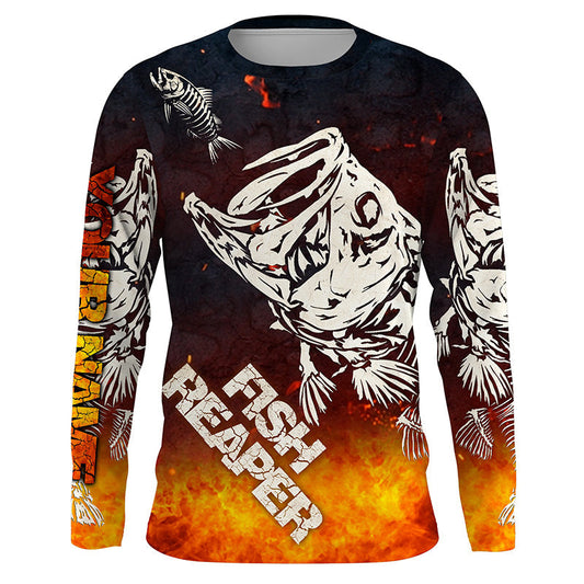 BlueJose Halloween Fish Reaper Bass Skull Fishing Long Sleeve Fishing Shirt