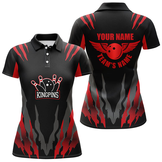 BlueJose Red Bowling Kingpins Premium Customized Name 3D Shirt For Women
