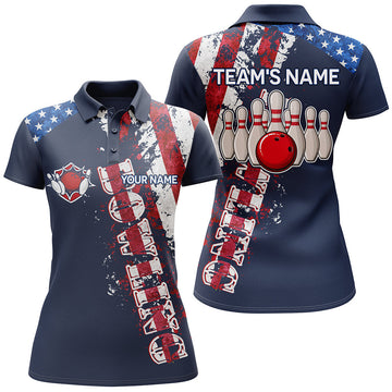 BlueJose Patriotic Bowling American Flag Pattern Premium Customized Name 3D Shirt For Women