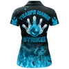 BlueJoses Strike Bowling Cyan Flames Personalized All Over Printed Shirt For Women