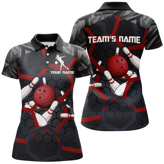 BlueJose Red Camo Bowling Hexagon Pattern Premium Customized Name 3D Shirt For Women