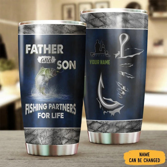 BlueJose Father And Son Fishing Partners For Life Personalized Name Tumbler