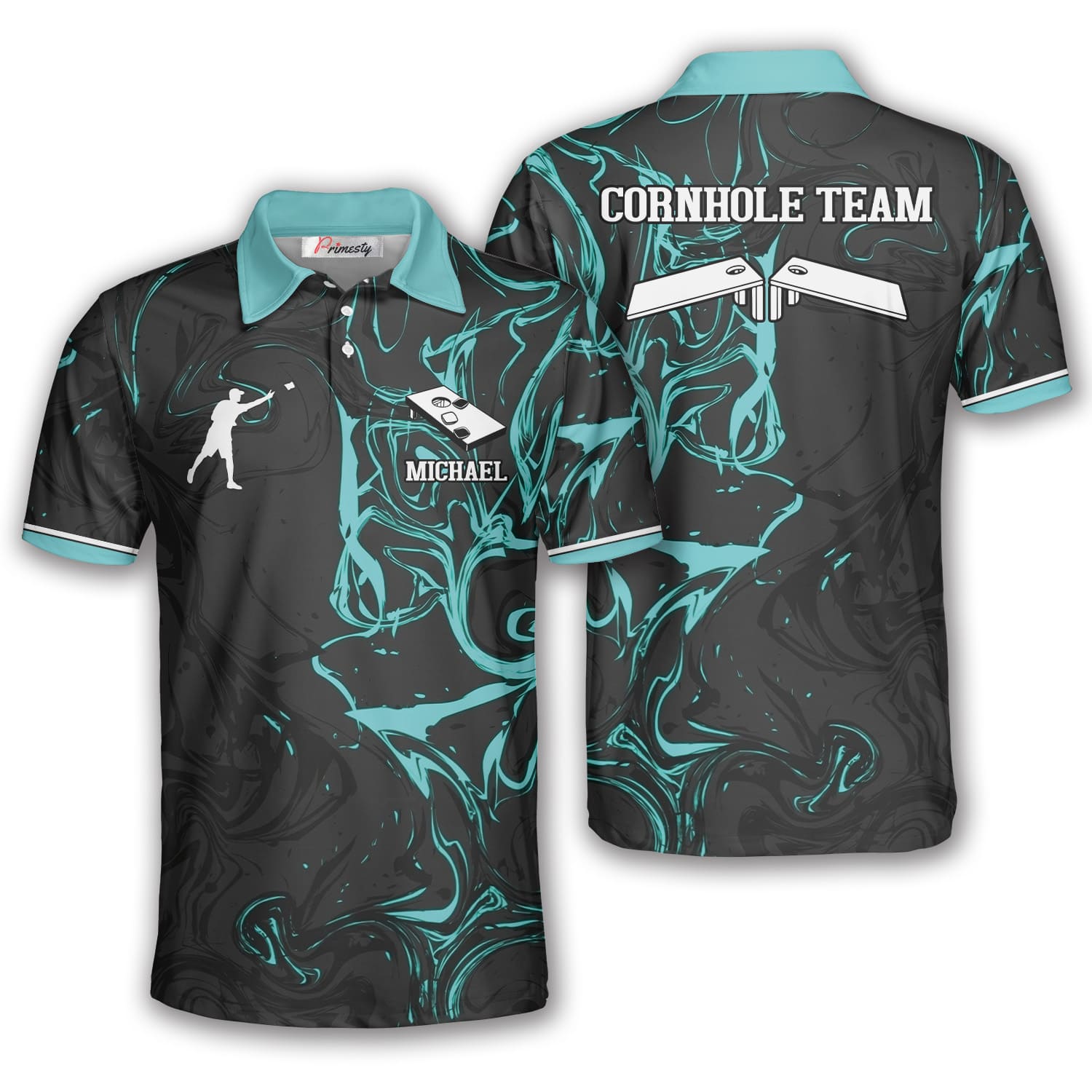 BlueJose Light Cyan Smoke Custom Cornhole Shirts For Men - Primesty