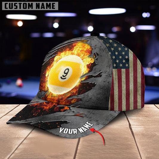 BlueJose Billiard 9 Ball Personalized Name 3D Cap
