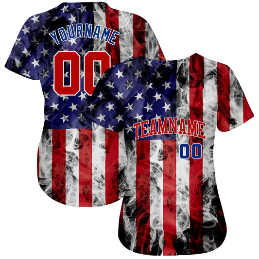 BlueJose Custom White Red-Royal 3D American Flag Fashion Authentic Baseball Jersey