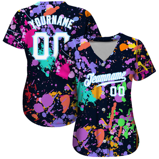 BlueJose Custom Splashes Graffiti Pattern White-Light Blue 3D Authentic Baseball Jersey