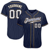 BlueJose Custom Navy White Pinstripe White-Old Gold Authentic Baseball Jersey