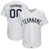 BlueJose Custom White Navy Pinstripe Navy Baseball Jersey