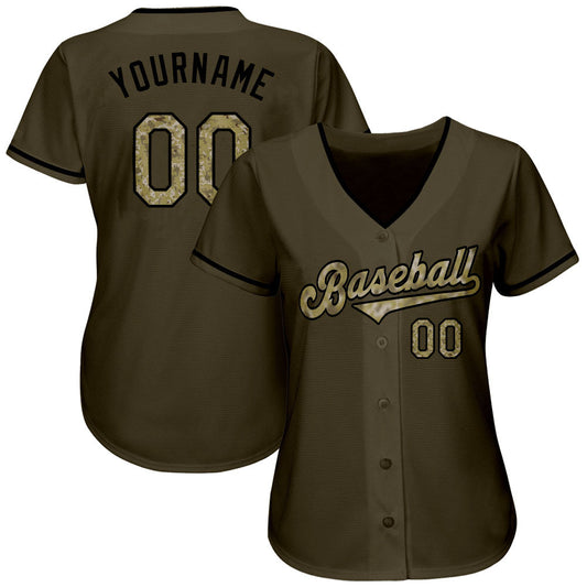BlueJose Custom Olive Camo-Black Authentic Salute To Service Baseball Jersey