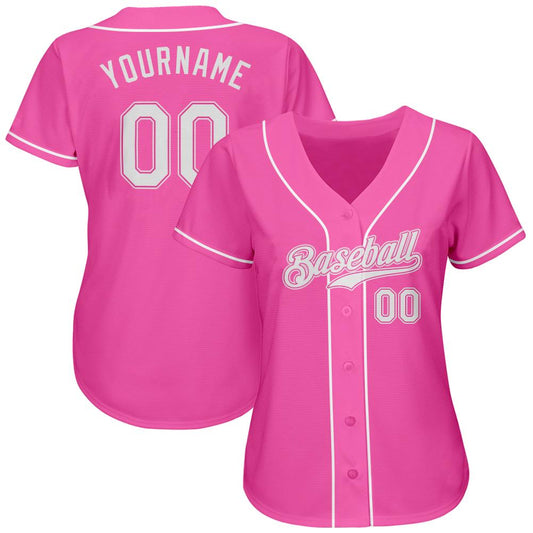 BlueJose Custom Pink White Authentic Baseball Jersey