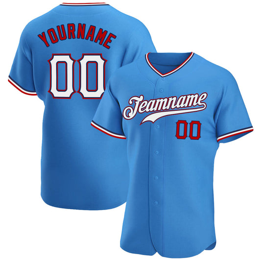 BlueJose Custom Powder Blue White-Red Authentic Baseball Jersey