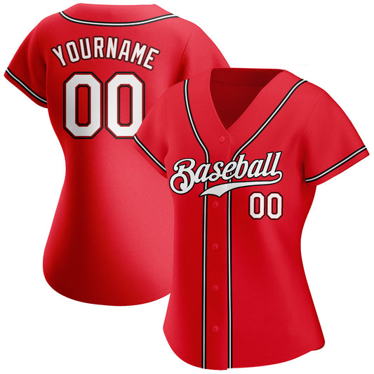 BlueJose Custom Red White-Black Authentic Baseball Jersey