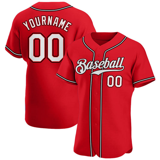 BlueJose Custom Red White-Black Authentic Baseball Jersey