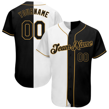BlueJose Custom White-Black Old Gold Authentic Split Fashion Baseball Jersey