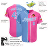BlueJose Custom Pink Light Blue-White Authentic Split Fashion Baseball Jersey