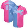 BlueJose Custom Pink Light Blue-White Authentic Split Fashion Baseball Jersey