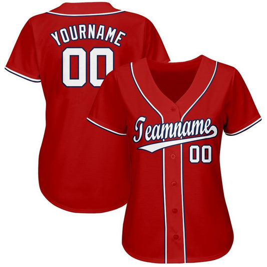 BlueJose Custom Red White-Navy Baseball Jersey
