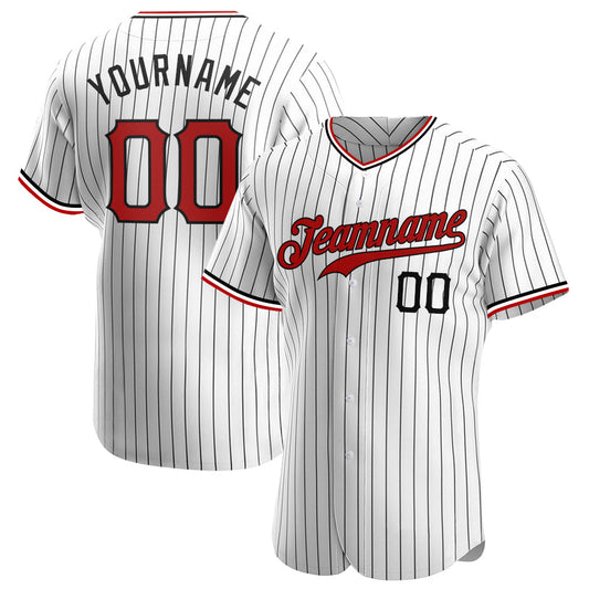 BlueJose Custom White Black Pinstripe Red-Black Authentic Baseball Jersey